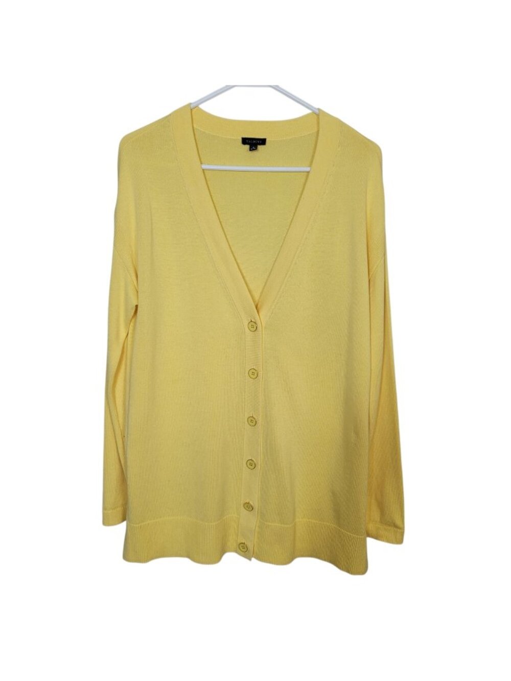 Talbots V Neck Button Down Girlfriend Cardigan Sweater Daisy Yellow Sz Medium